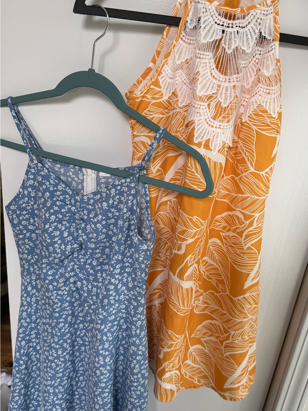 Teen Blue Floral Sundress & Mustard Leaf Lace Halter Dress - Set of 2 dresses
